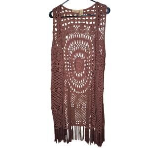 WRANGLER crochet open front duster cardigan woman's size medium fringe